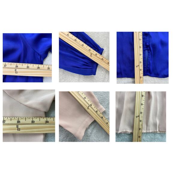 Ann Taylor LOFT Boho Blouse Top Women M Lot of 2 Royal Blue Blush Ruffle Pleated - Picture 11 of 11